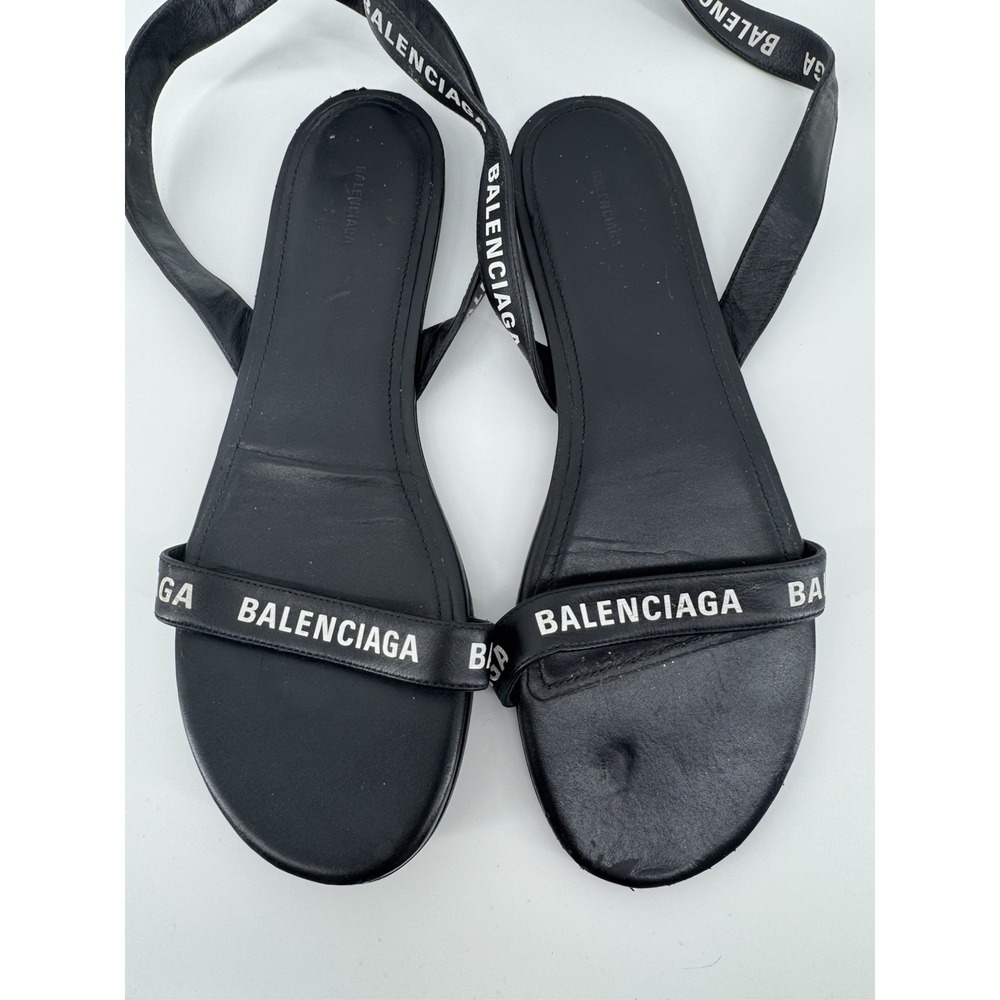 Authentic Balenciaga Logo Print Ankle Strap Sandal Black White Size 38.5 - Picture 6 of 10